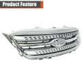 Front Bumper Grille Upper Silvery Grey With Chrome Molding Frame Mesh Replacement For Taurus 2010 2011 2012