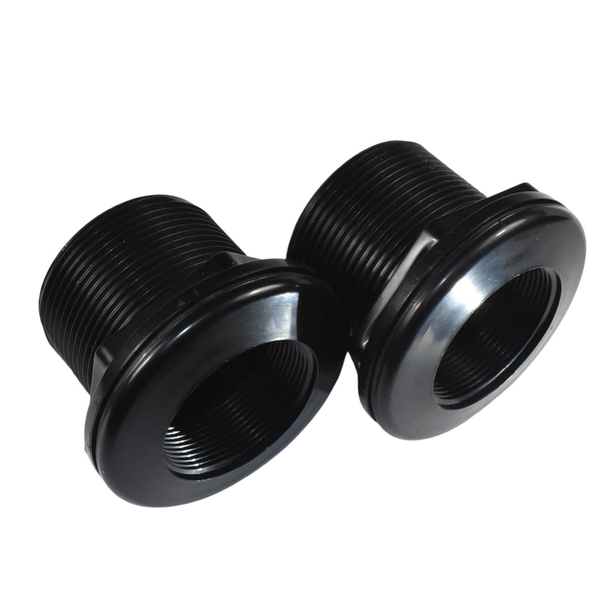 2 Pack In Abs Bulkhead Fitting Double Threaded Water Tank Connector For Rain Barrels Aquariums Tubs And Pools Uv Stabilized