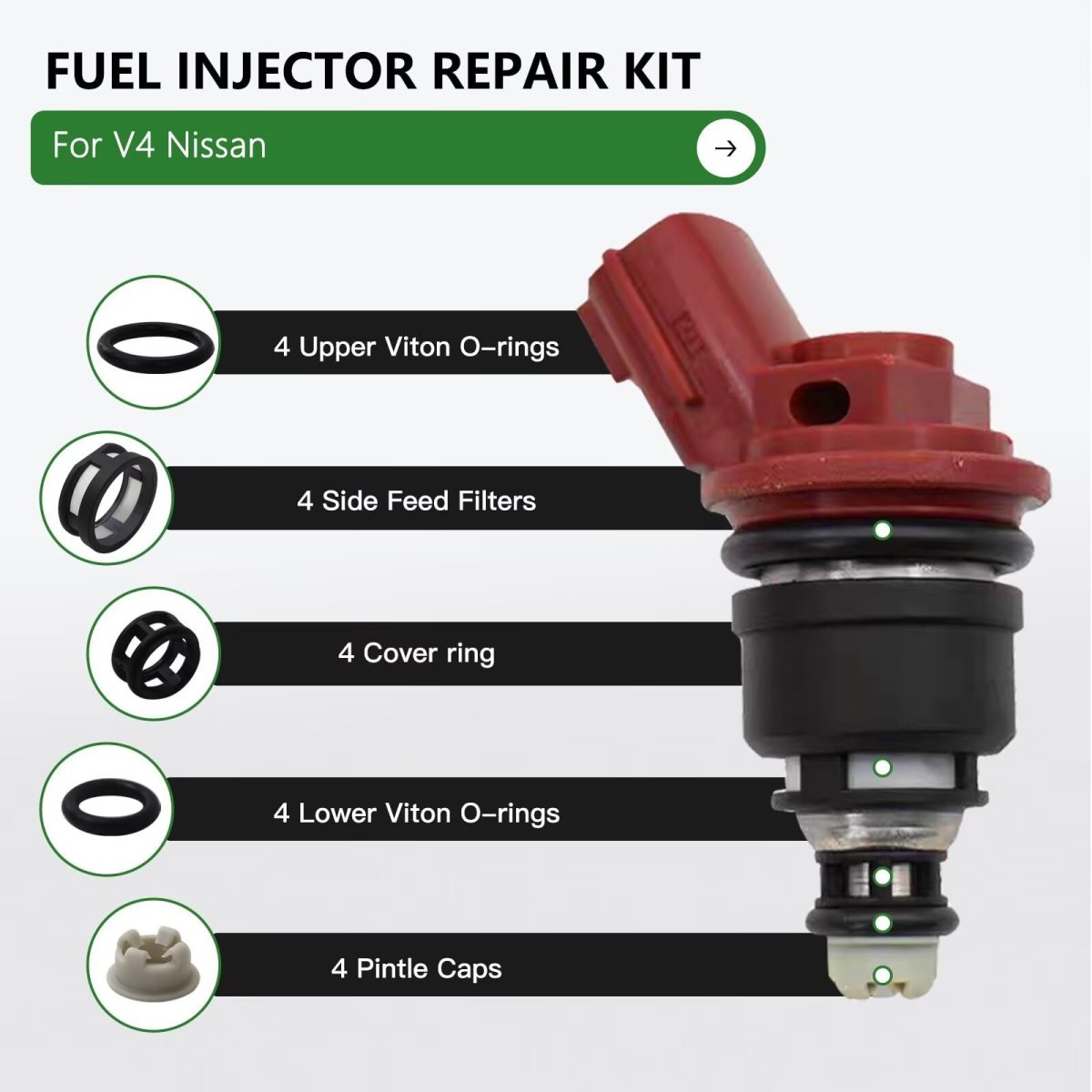 Side Feed Fuel Injector Repair Kit Filters Seals O-rings Pintle Caps Injectors Fit For 1997 Nissan 240sx Base Coupe 2-door 2 4l