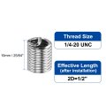 50pcs Wire Thread Inserts 1 4-20 Unc 2d 2 304 Stainless Steel Helical Type Coiled Repair Kit Screw Threaded Sleeve Sheath For