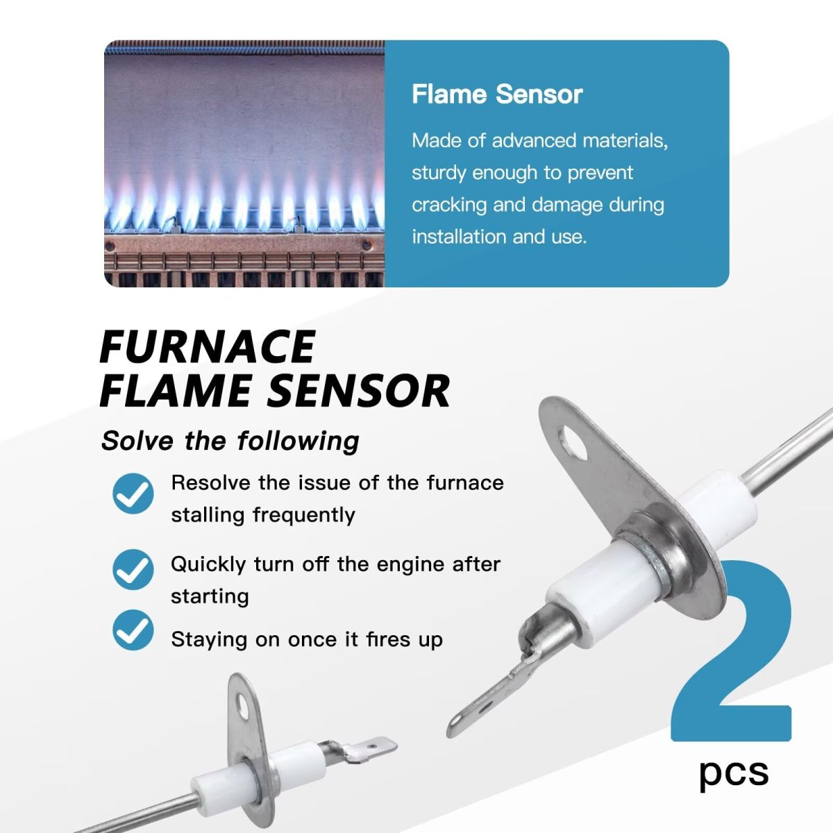 2pack S1-025-37499-000 025-37499-000 Gas Furnace Flame Sensor Replacement For Luxaire York Cm8m100c16mp11 Cm8m100c20mp11
