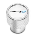 Chevrolet Corvette C7 Zr1 White On Shining Silver Easy-grip Aluminum Tire Valve Stem Caps Official Licensed 