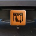 Choose Your Weapon Chef Baker Kitchen Tools Knife Spatula Tow Trailer Hitch Cover Plug Insert