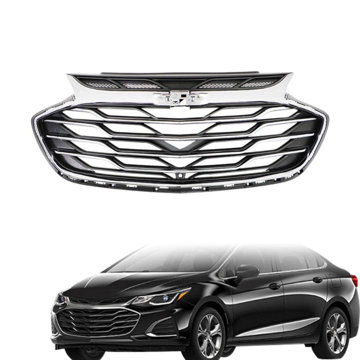 Black Chrome Front Bumper Upper Grille Grill Trim Replacement For 2019 2020 Cruze 42679306