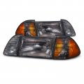 Perde Halogen Headlights 6pcs Set Stock Smoke With Amber For Ford Mustang 1987-1993 Includes Left Driver And Right Passenger 