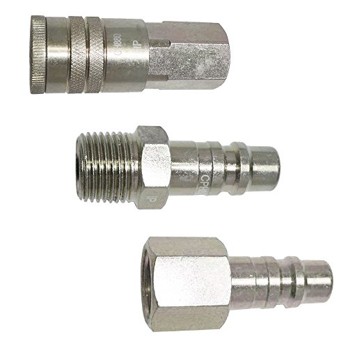 Interstate Pneumatics Ch880-kit 3 Piece Industrial Steel Coupler And Plug Kit 1 2 Inch