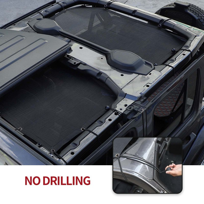 Cherocar For Jeep Jl Mesh Sunshade Shade Top Cover Provides Uv Sun Protection 2018-2023 Wrangler 4 Door