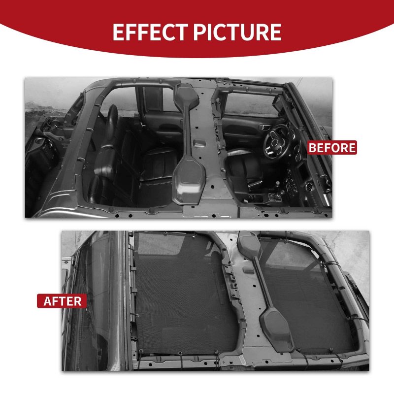 Cherocar For Jeep Jl Mesh Sunshade Shade Top Cover Provides Uv Sun Protection 2018-2023 Wrangler 4 Door