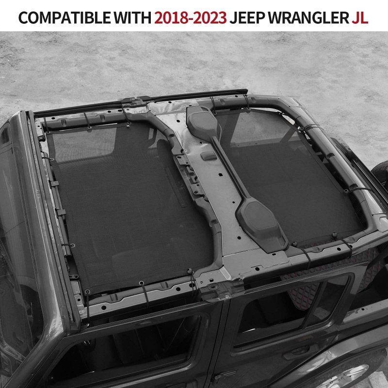 Cherocar For Jeep Jl Mesh Sunshade Shade Top Cover Provides Uv Sun Protection 2018-2023 Wrangler 4 Door