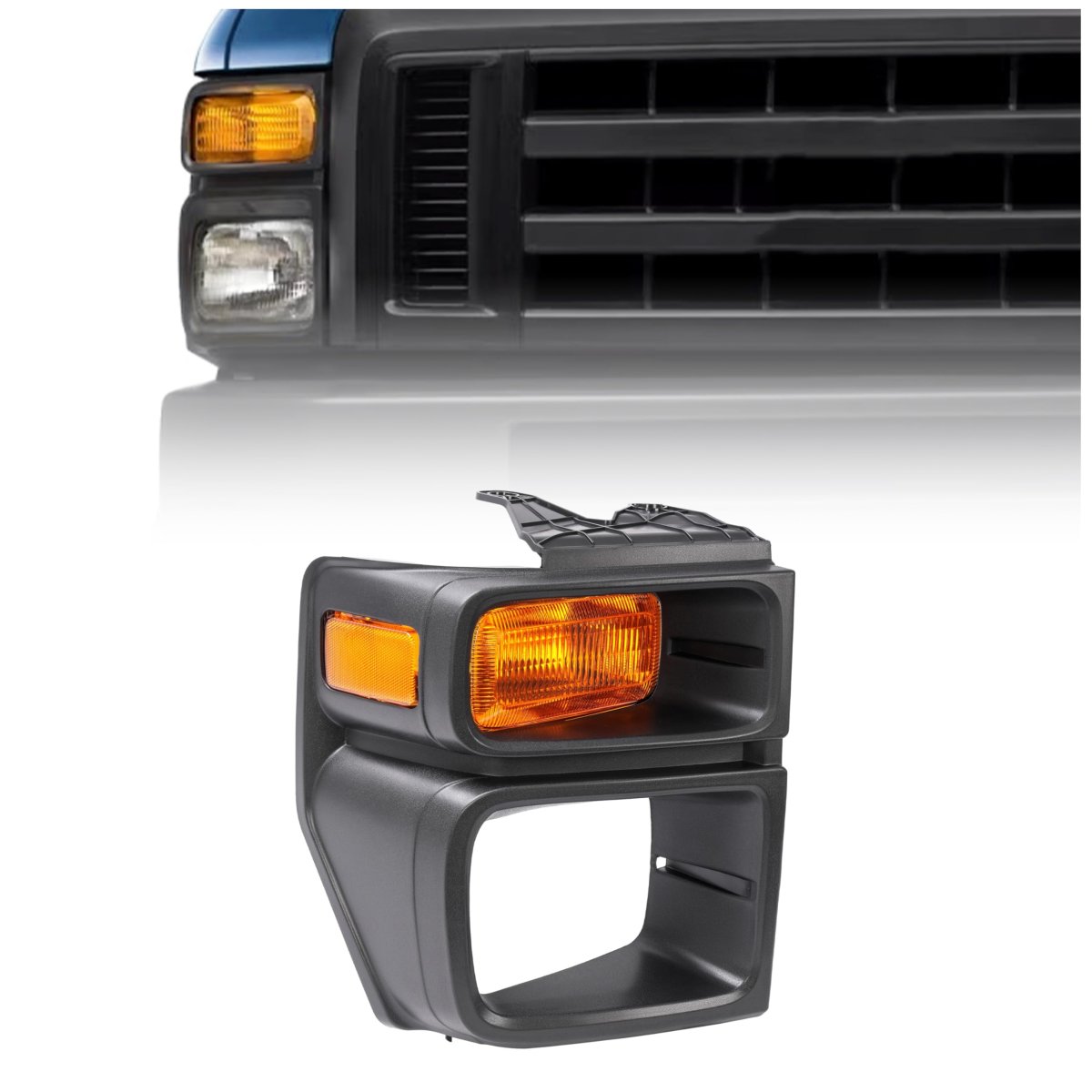 Hecasa Right Headlight Bezel W Turn Signal Light For 2008-2019 Ford E150 E250 E350 Super Duty Headlamp Cover Door Trim Yellow