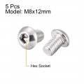 Uxcell M8x12mm Machine Screws Hex Socket Round Head Screw 304 Stainless Steel Fasteners Bolts 5pcs