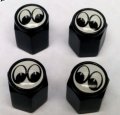 4 Moon Gazing Eyes Hot Rod Gasser Valve Stem Caps Black White Billet Aluminum With Silicone Seal Set Of