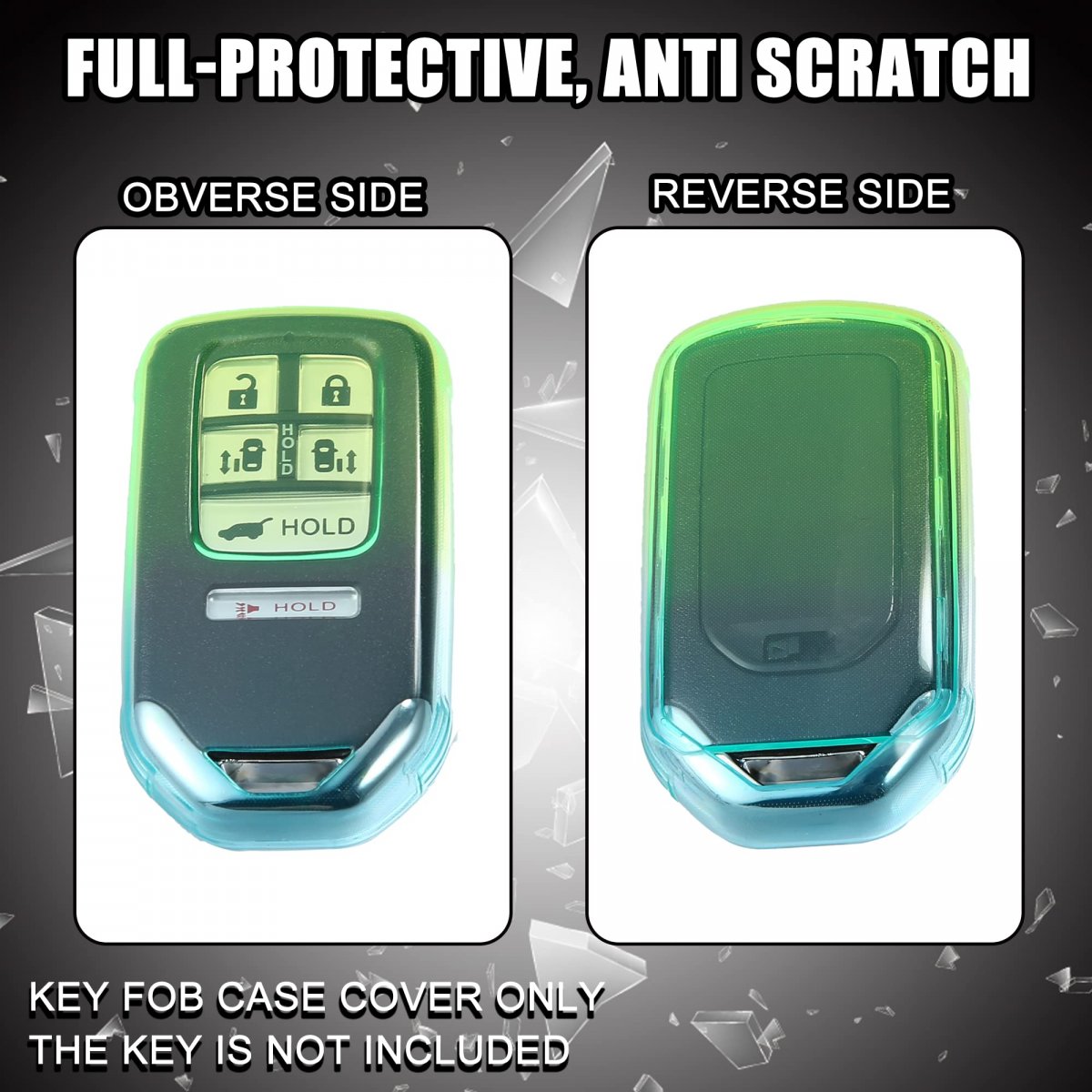 1 Pcs Key Fob Remote Control Cover Case Full Protection Tpu Shell For Honda Accord Green And Cyan Gradient
