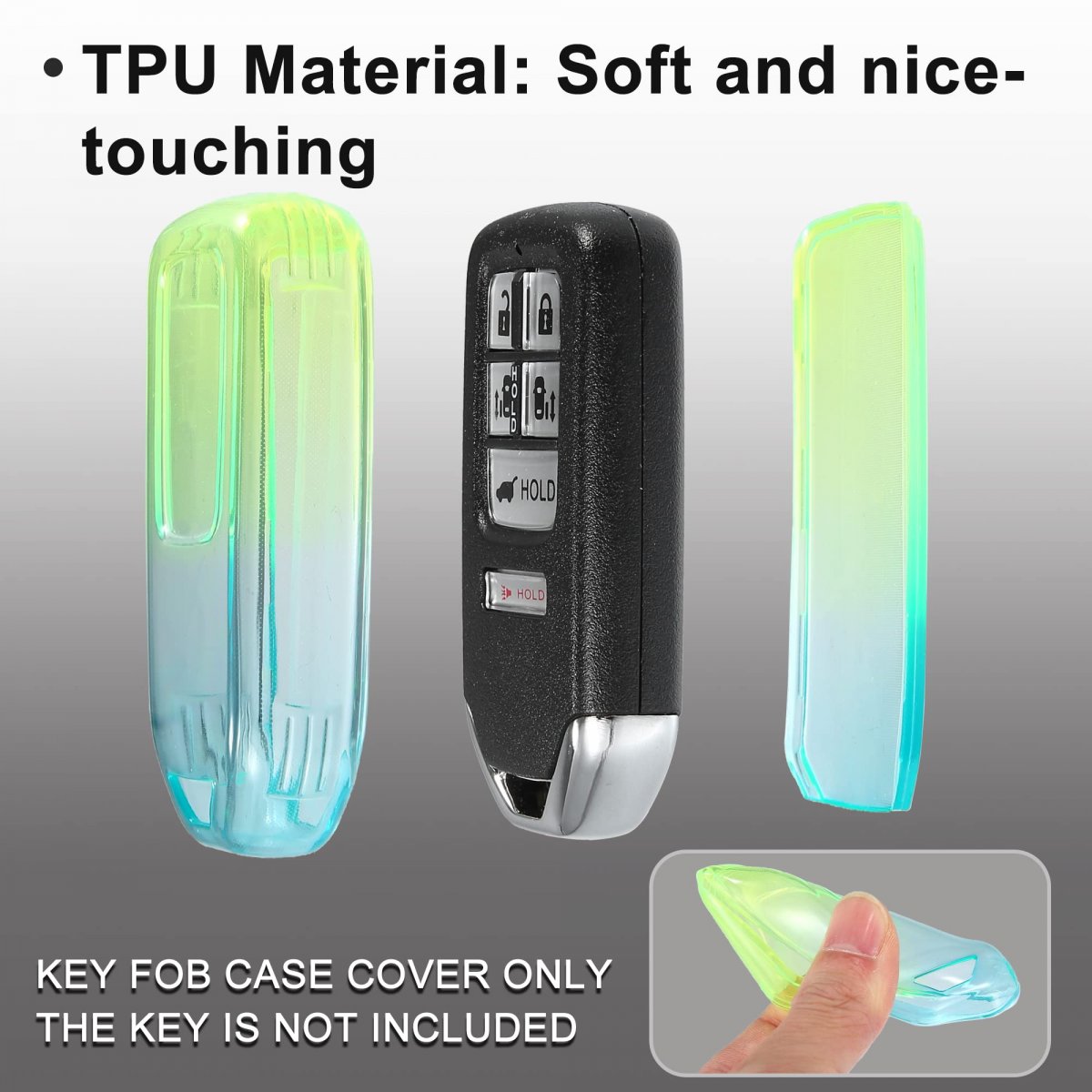 1 Pcs Key Fob Remote Control Cover Case Full Protection Tpu Shell For Honda Accord Green And Cyan Gradient