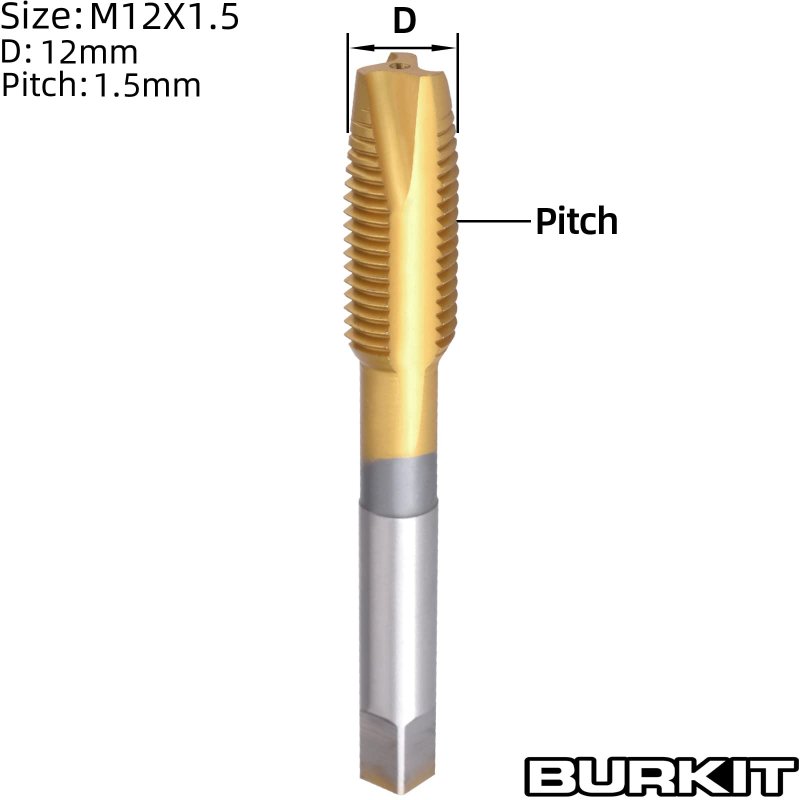 Burkit M12 X 5 Spiral Point Tap Hss Titanium Coating Plug Threading 1