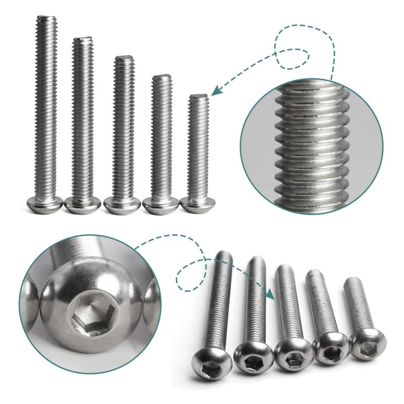 M6 Button Head Socket Cap Screws Bolts 304 Stainless Steel Metric Allen Hex Drive Fully Threaded 50 Pieces 30mm 35mm 40mm 45mm