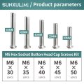 M6 Button Head Socket Cap Screws Bolts 304 Stainless Steel Metric Allen Hex Drive Fully Threaded 50 Pieces 30mm 35mm 40mm 45mm