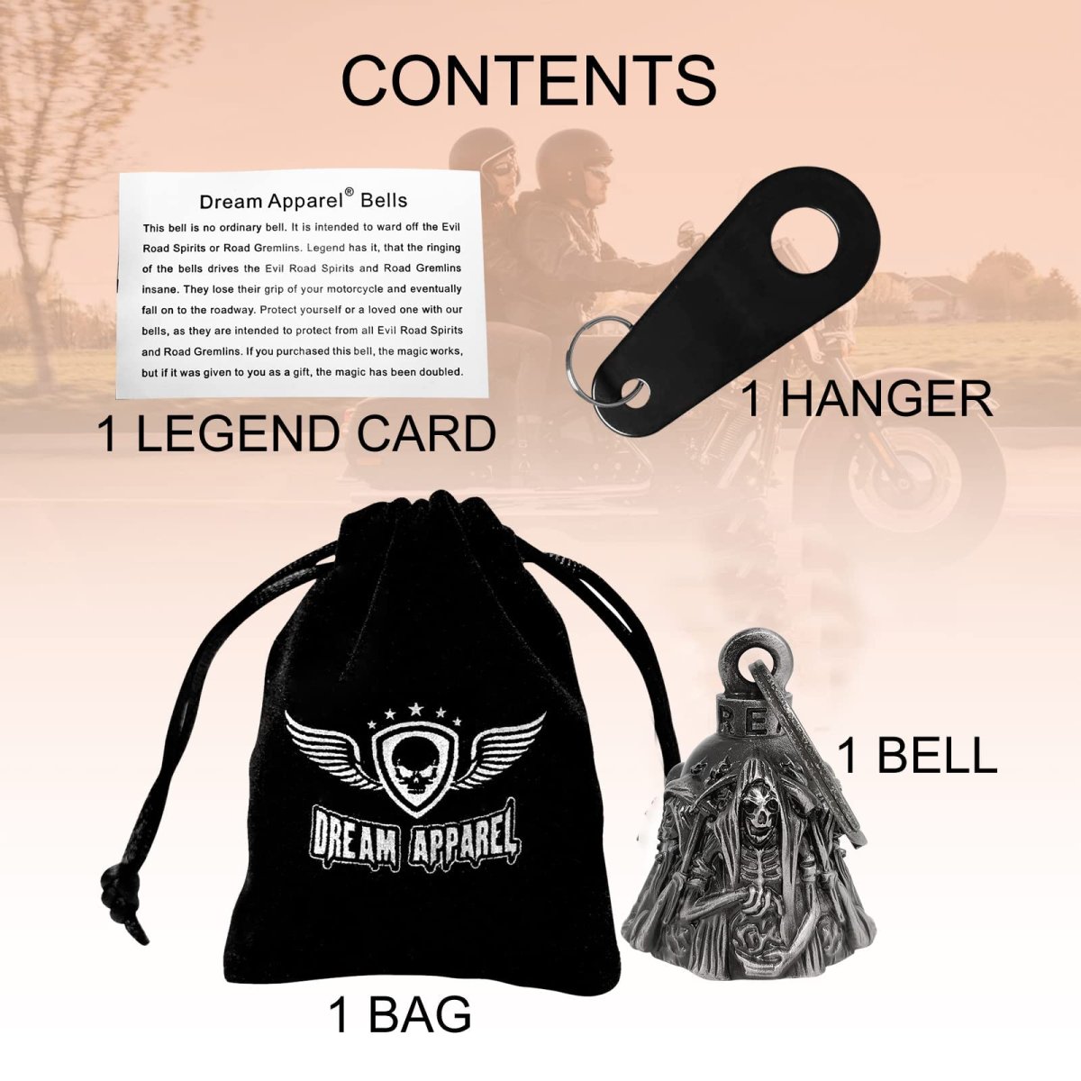 Dream Apparel Motorcycle Bells W Hanger Biker Accessories For Good Luck Safe Riding Key Chain Bell