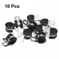 X Autohaux 10pcs 11mm 7 16 Inch R Shape Automotive 304 Stainless Steel Cable Clamp Rubber Cushioned Metal Fastener For Tube