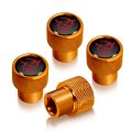 Dodge Demon Red Logo In Black On Golden Premium Anodized Aluminum Tire Valve Stem Caps Set Of 4 
