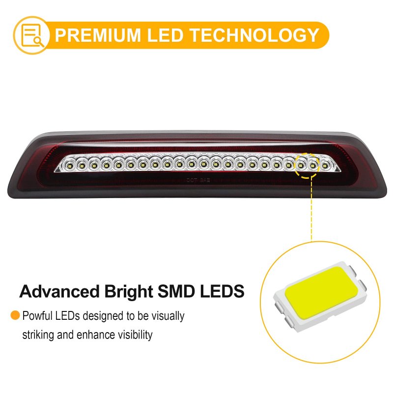R F Auto F1 Style Strobe Led Third Brake Light Replacement For Tundra 2007-2021 Pickup Trucks White Roof Cargo High Mount Stop