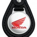 Graphics More Black Leather Honda Powersports Logo Keychain