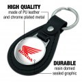 Graphics More Black Leather Honda Powersports Logo Keychain