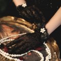 Zcargel Lace Gloves Short Wedding Pearl Black Bow All-inclusive Fingered Daily Dress Photo Luxury Yarn Etiquette Women Vintage