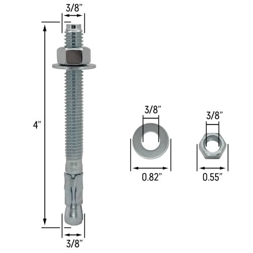3 8 X 4 Wedge Anchor Bolt Fasteners For Concrete Cement Brick With Nuts Washers Heavy-duty Zinc-plated 25 Pack