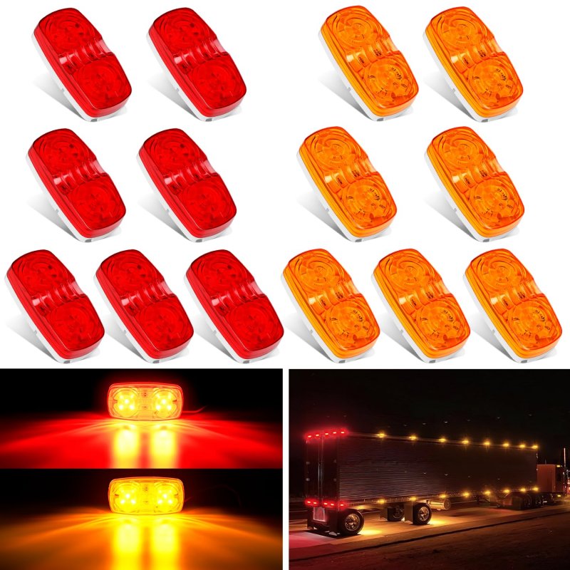 Nilight Double Bullseye Marker Light 14pcs Red Amber 10led Rectangular Clearance Front Side Rear Indicator Surface Mounted For
