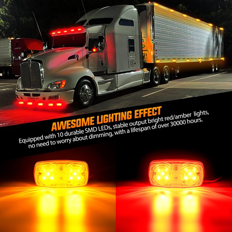 Nilight Double Bullseye Marker Light 14pcs Red Amber 10led Rectangular Clearance Front Side Rear Indicator Surface Mounted For