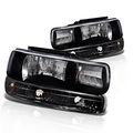 Instyleparts Clear Lens Headlights Bumper Light Set With Black Housing Made For Chevy Silverado Tahoe Suburban 