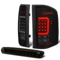 C-tube Driver And Passenger Side Black Housing Smoke Lens 12-led Tail Lights Bundle With High Mount Center Stop Third Brake