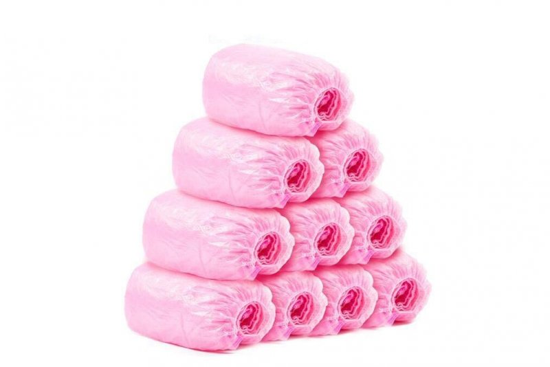 50pairs 100pcs Disposable Plastic Anti-slip Shoe Covers- Overshoes Carpet Protection Floor Protectors Pink