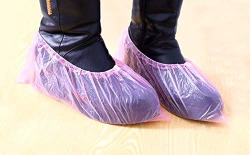 50pairs 100pcs Disposable Plastic Anti-slip Shoe Covers- Overshoes Carpet Protection Floor Protectors Pink
