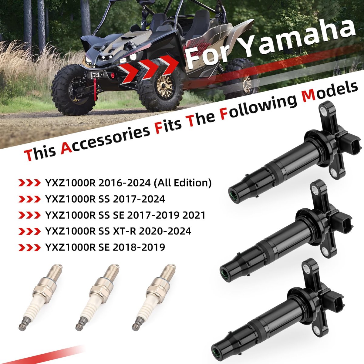 3x Ignition Stick Coils And Spark Plugs For Yamaha Yxz1000r 2016 2024 2hc-82310-00-00 Cr9-eb000-00-00