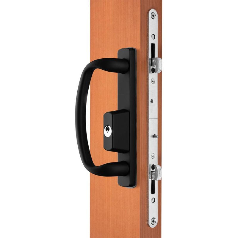 Rockwell Security Charlotte Offset Key Locking Sliding Door Handle With 3 4 Inch Keylock Tuscan Bronze Fits 1-3 Thick Screw