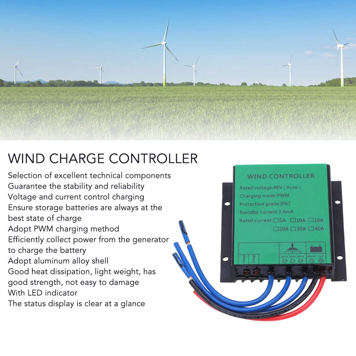 Aramox Wind Generator Controller 48v Pwm Charge 1000w Ip67 Aluminum Alloy Regulator With Led Indicator And Multi Protection For