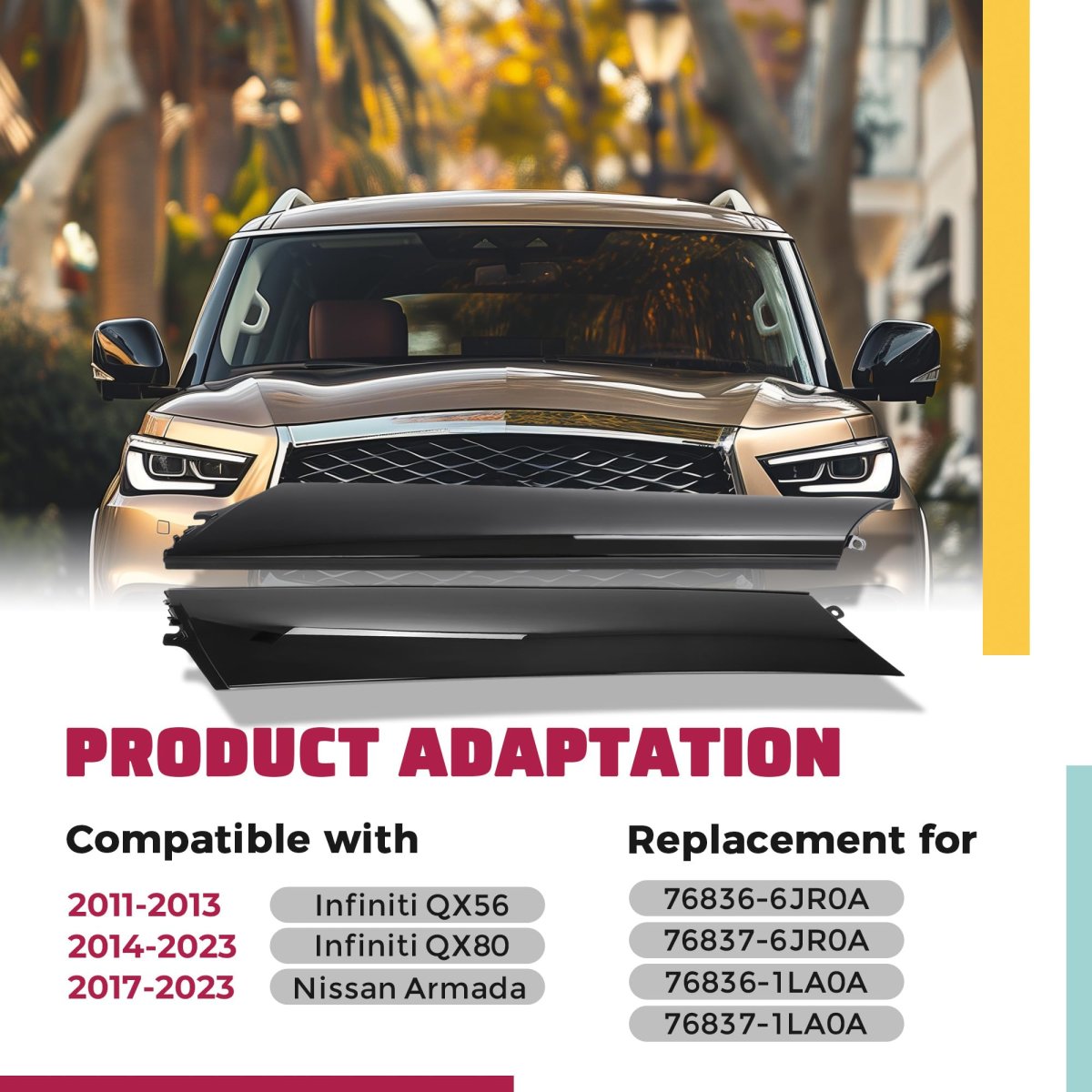 Hecasa A Pillar Molding Cover For 2011-2013 Infiniti Qx56 2014-2023 Qx80 2017-2023 Nissan Armada Front Windshield Trim Panel