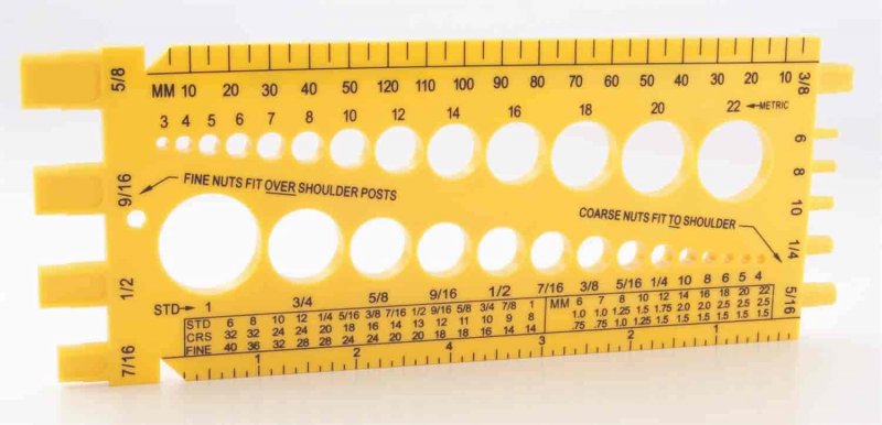 Jegs Bolt Nut Gauge Includes Standard And Metric Measurements Dimensions 8-5 8 X 3-1 4 Measures Sae To0 1 1 In 3 Mm 22 Sizes