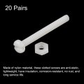 Uxcell 20 Pairs Nylon Screw Nut Assortment M4x40mm Slotted Pan Head Screws M4 Hex Nuts For Machinery Electronics White