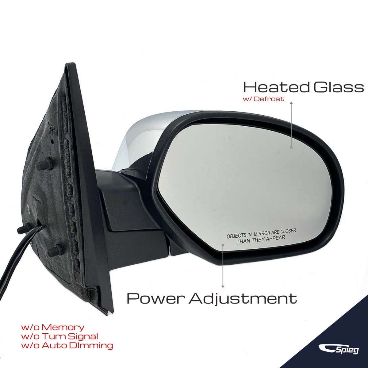 Passenger Side Mirror For Chevrolet Silverado Suburban Gmc Yukon Cadillac Escalade 2007 To 2013 Power Heated Chrome Cover 5 Pin