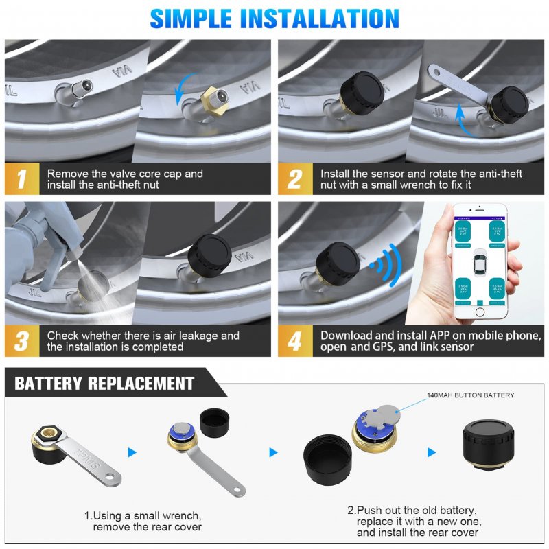 Sy36201 Abs And Metal Tpms Tire Pressure Monitoring System Real Time Display Temperature 0 To100psi For Car Rv Trailer