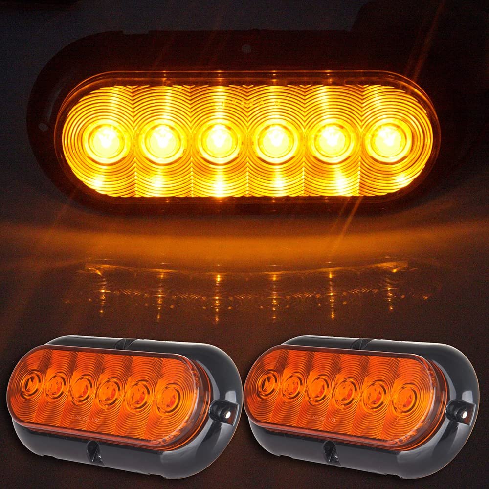 2 Pack 6 Led Oval Trailer Tail Lights Amber Clearance Side Marker Waterproof For Truck Rv Bus And Semi Surface Mount