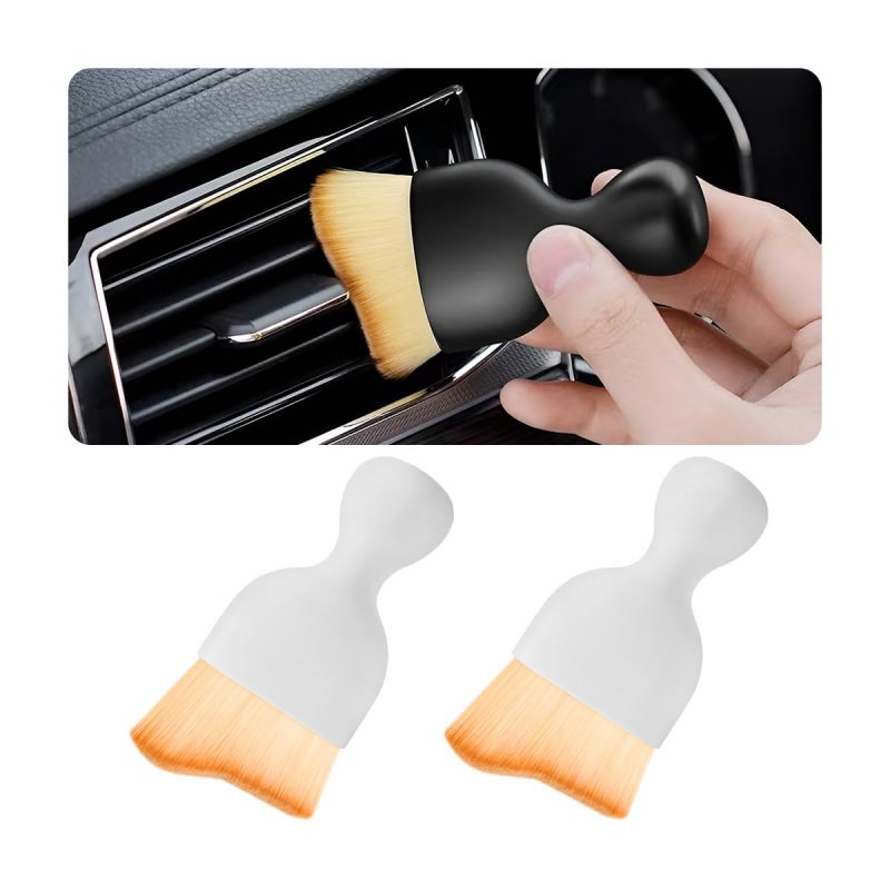 Blilo 2pcs Car Interior Detailing Brush With Dust Cover Auto Soft Hair Cleaning Brushes Scratch Free Curved Dirt Collectors For