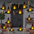 Black Halloween Witch Hat With Light Floating Up Hats Flameless Taper Candles With Common Remote 3d Bats Wall Stickers 