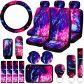 22 Pcs Galaxy Car Seat Covers Purple Starry Accessories Set Steering Wheel Armrest Pad Headrest Belt Handbrake Gear Cover 