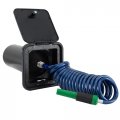 Recpro Rv Exterior Spray Port Away Box With 15a Blue Coil Hose Twist Nozzle Swivel Quick Connect Valve Thumb Latch