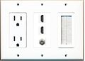 Riteav 3 Gang 15a Power Outlet Mesh-brush 2 Hdmi Coax Wall Plate White 