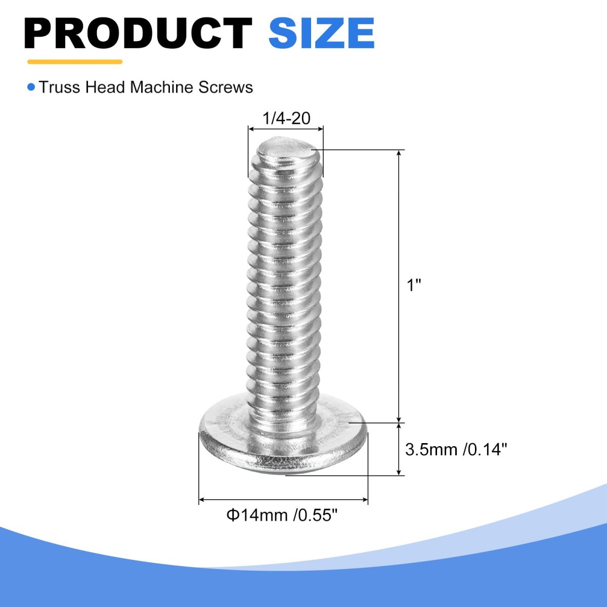 1 4-20 X Truss Head Phillips Machine Screws Full Thread Drive 304 Stainless Steel 18-8 Bright Finish Quantity 10